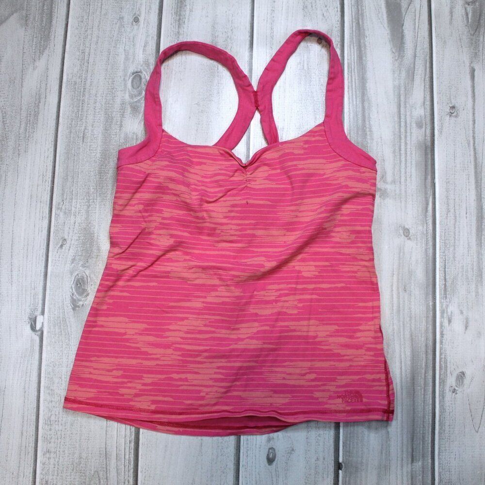 The North Face Tankini Top Womens XL Pink Yellow Striped Racerback